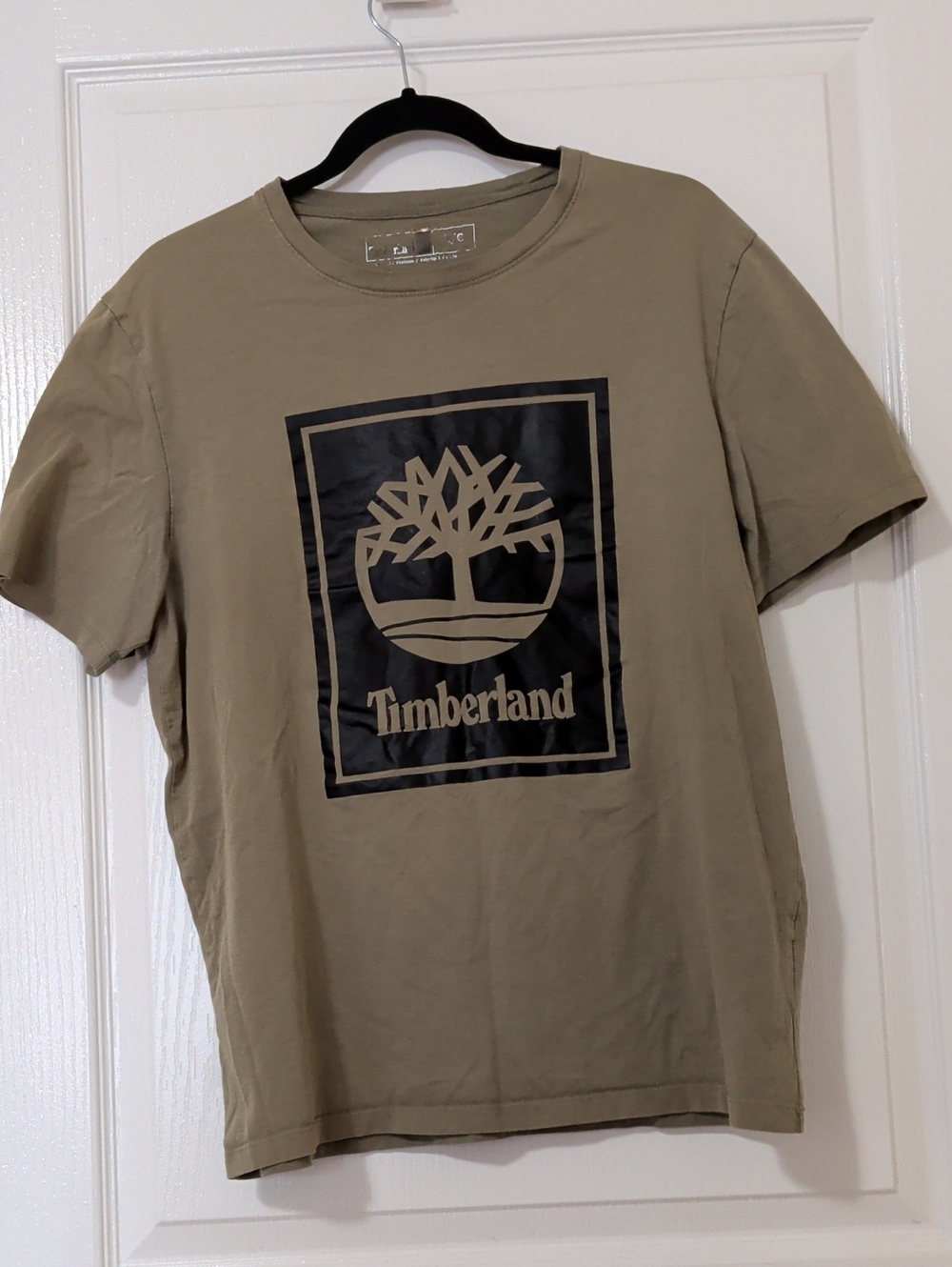 Timberland Khaki Short-Sleeve Logo Tee with Black Graphic